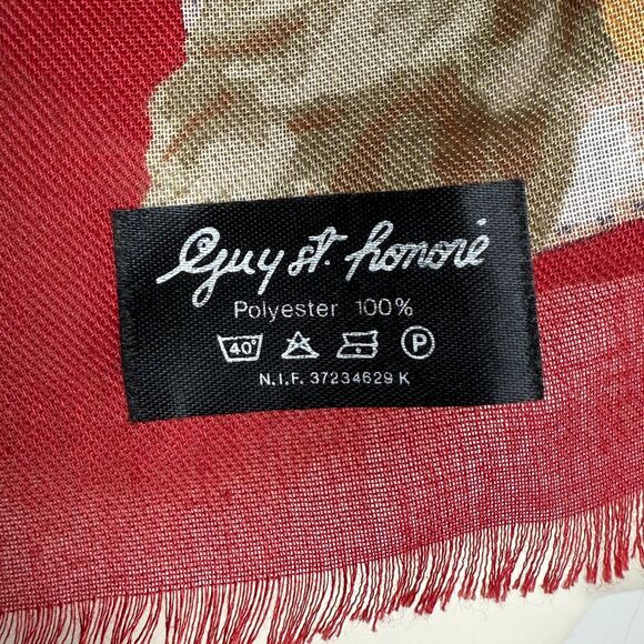 Guy St.‎ Honore Womens Scarf Red Blue Floral Fringe Square Polyester Parisian - Picture 2 of 5